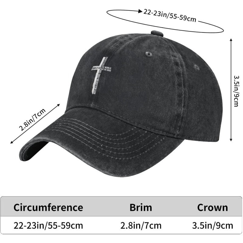 John 3 16 Cross Hat Unisex Cotton Washed Distressed Baseball Cap So Loved The World Lightweight Breathable
