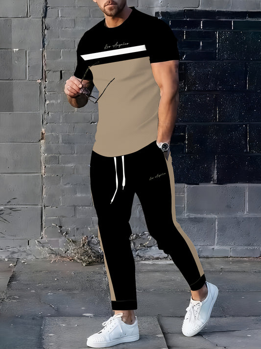 Mens Polyester Two Piece Athletic Set Casual Crew Neck