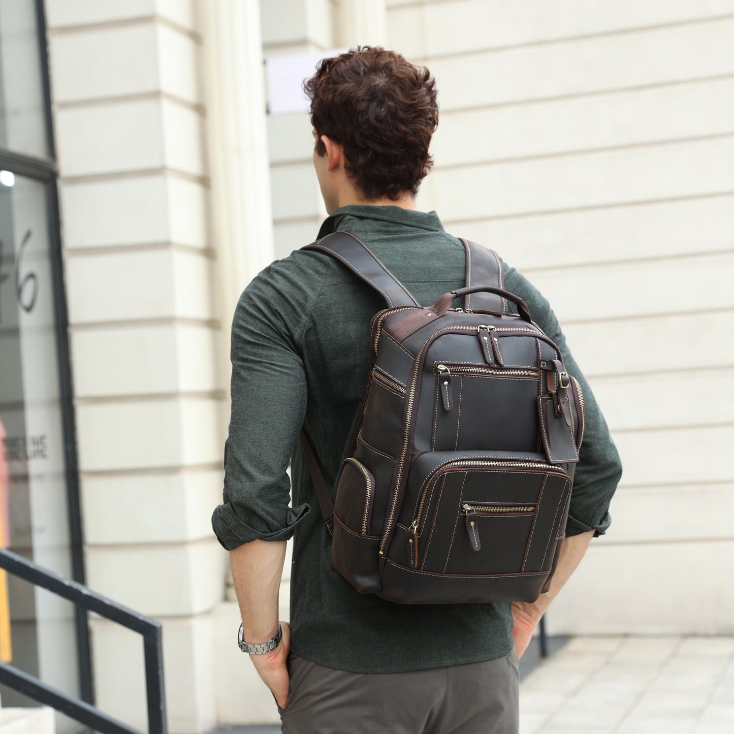 Genuine Leather Laptop Backpack Large Capacity Rucksack