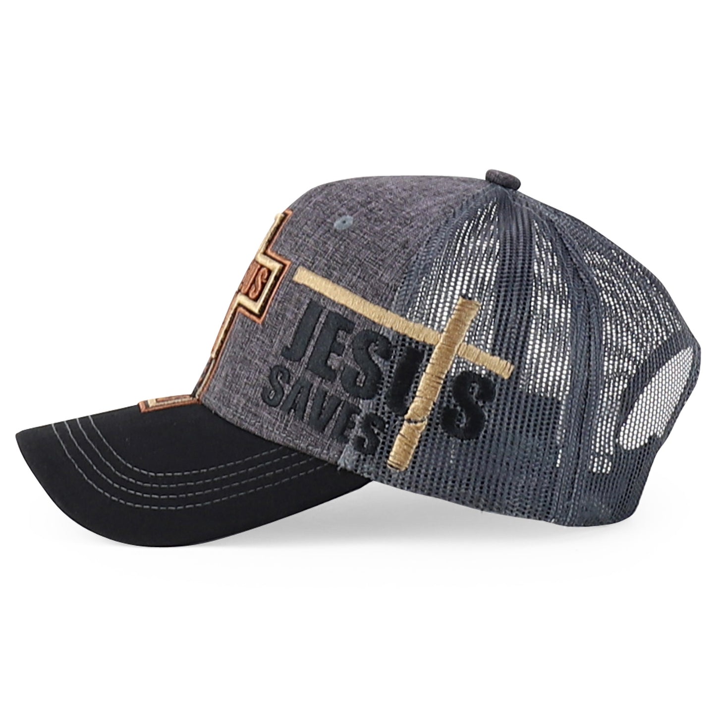 Jesus Saves Embroidered Trucker Cap Curved Bill Six Panel Casual Hat Cotton Polyester Blend
