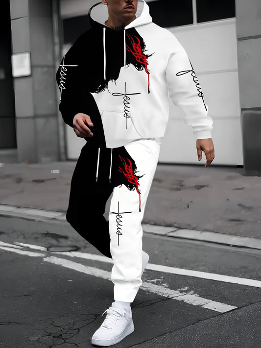Men's 3D Printed Hoodie And Jogger Set For FitnessTraining