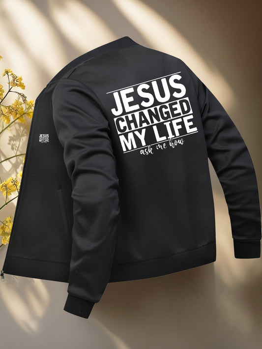 Jesus Christ Design Bomber Jacket Mens Zip Up Collar