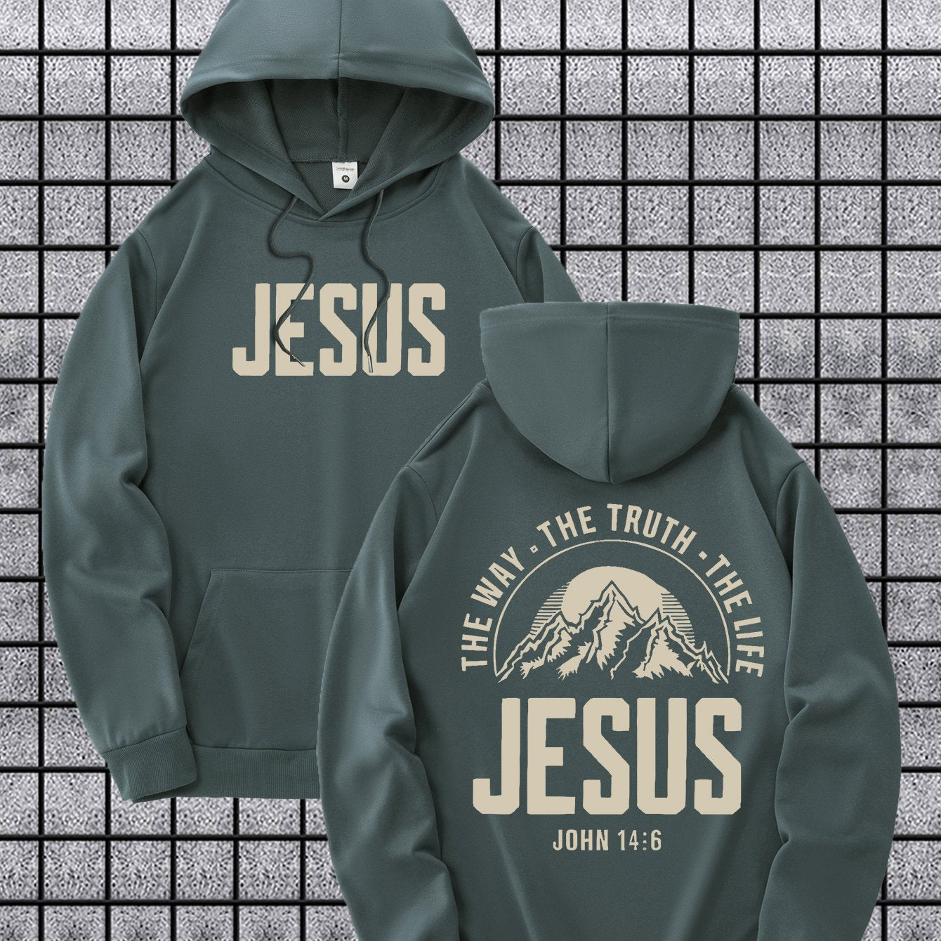 Velvet Hooded Sweatshirt With Jesus Print Casual Pullover