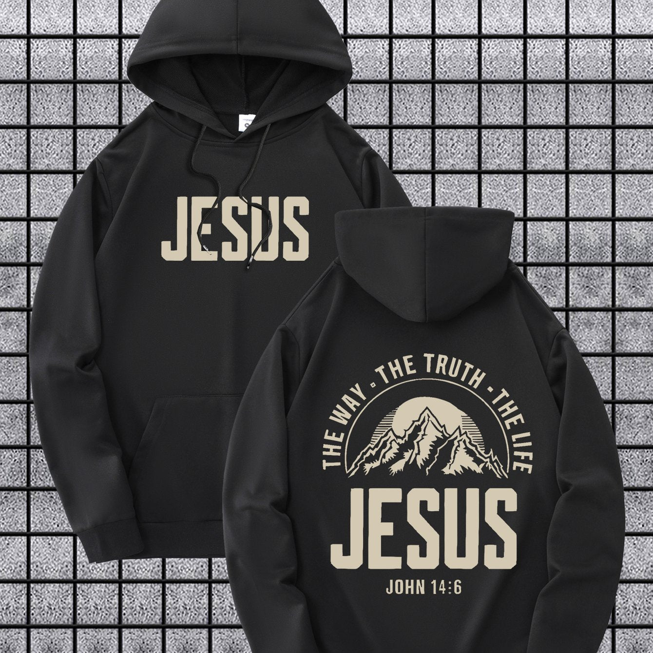Velvet Hooded Sweatshirt With Jesus Print Casual Pullover