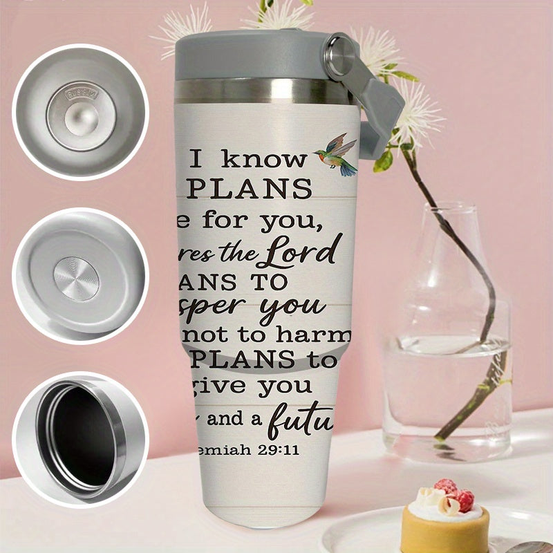 Stainless Steel Tumbler With Straw And Jeremiah 29 11