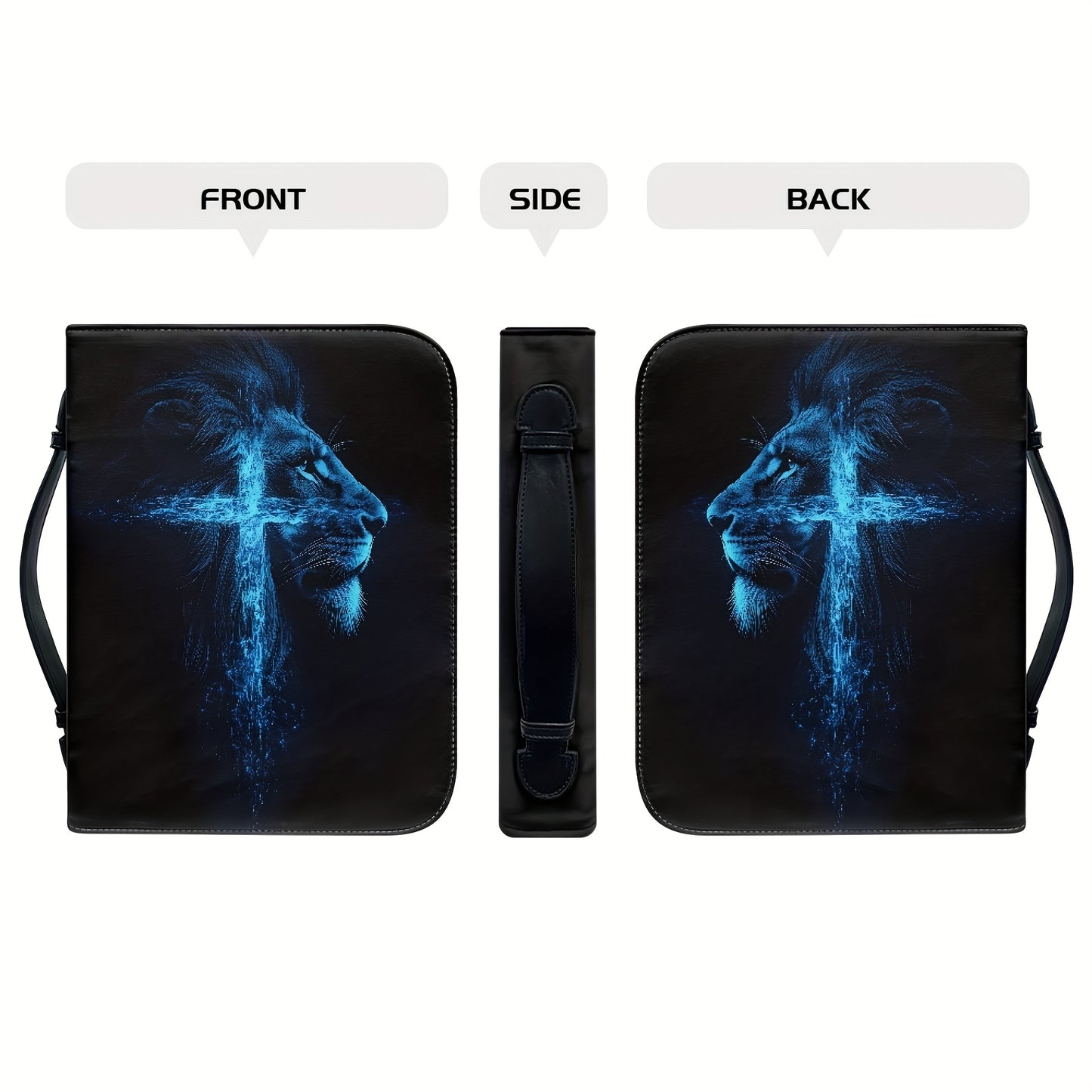 Mens PU Leather Bible Cover Lion Cross Design Everyday