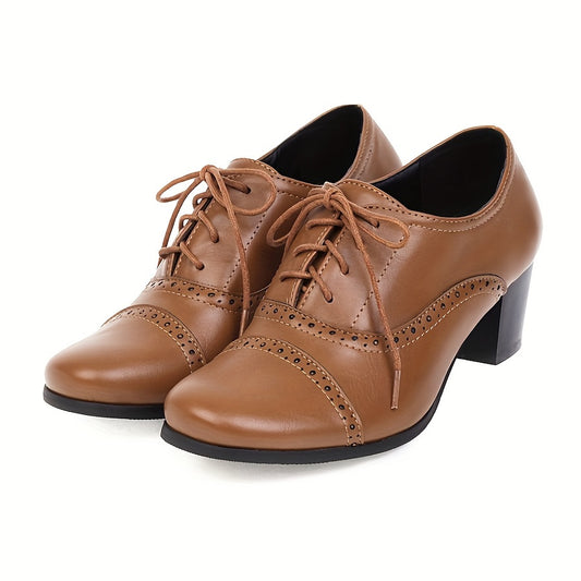 Vintage Brown Wingtip Oxfords for Women Lace-Up Style