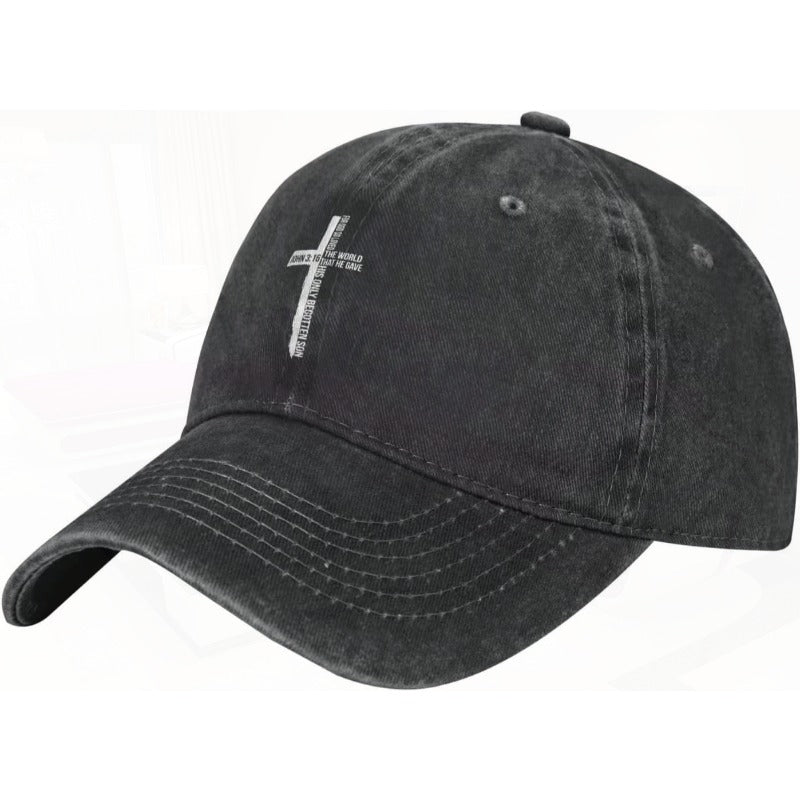 John 3 16 Cross Hat Unisex Cotton Washed Distressed Baseball Cap So Loved The World Lightweight Breathable