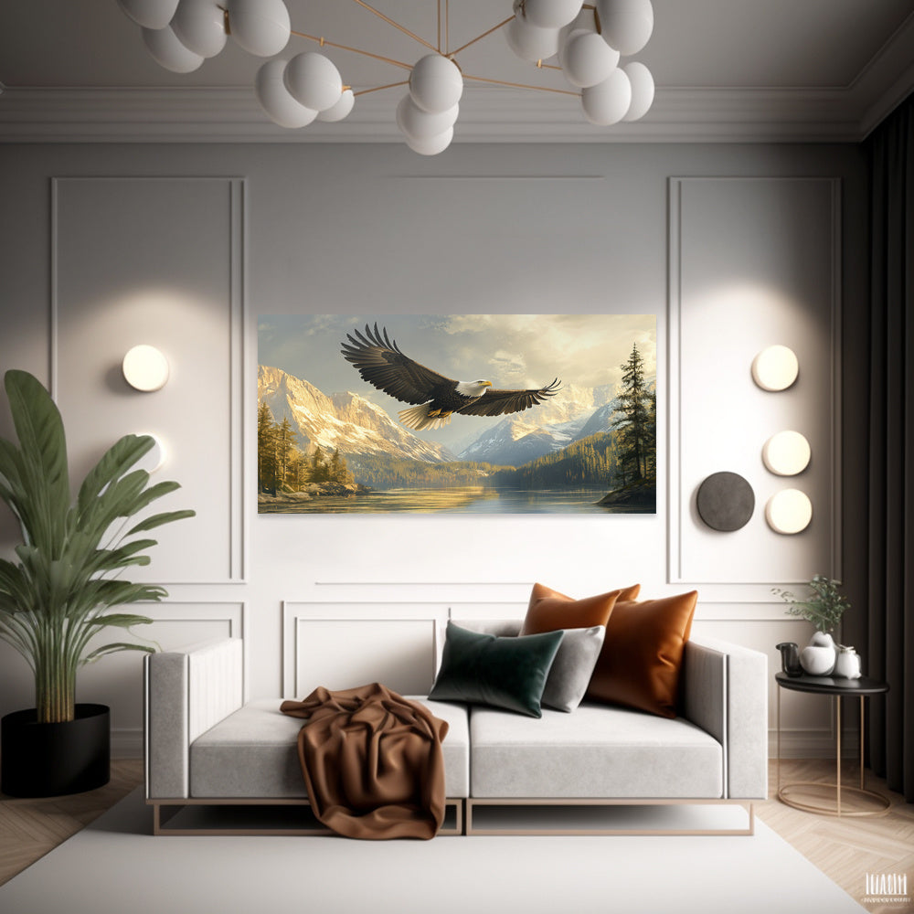 Majestic Eagle In Flight Canvas Wall Art Modern Landscape