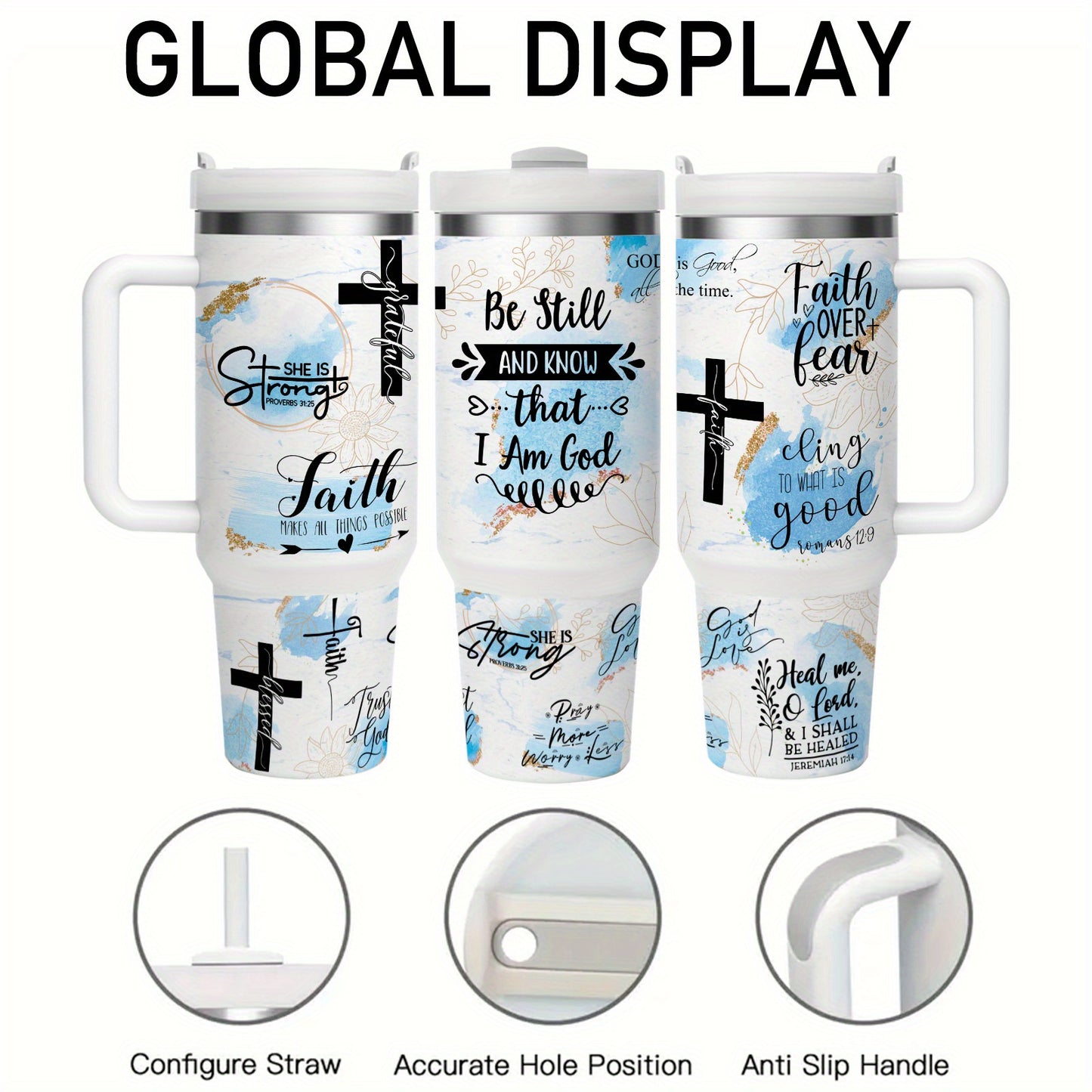 Mikenda Faith And Strength Stainless Steel Tumbler With Handle