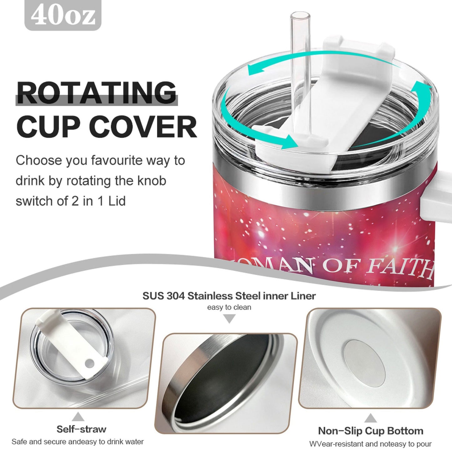 Faith Armor Insulated Woman Tumbler With Leak Proof Lid