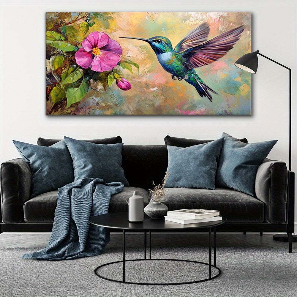Canvas Wall Art Hummingbird Bloom Abstract Painting Living Room