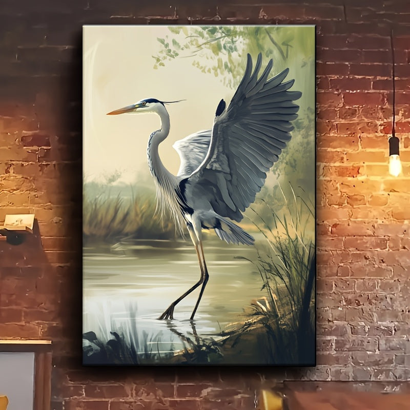Heron Wrapped Canvas Painting For Living Room Decor