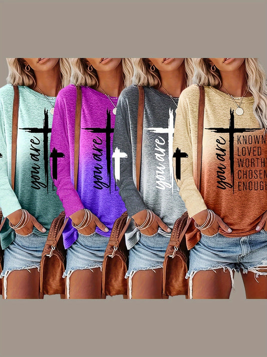 Women's Faith Based 3D Allover Print Long Sleeve Tees
