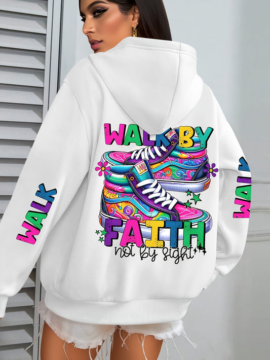 Hooded Sweatshirt With Vibrant Shoe Print And Pocket