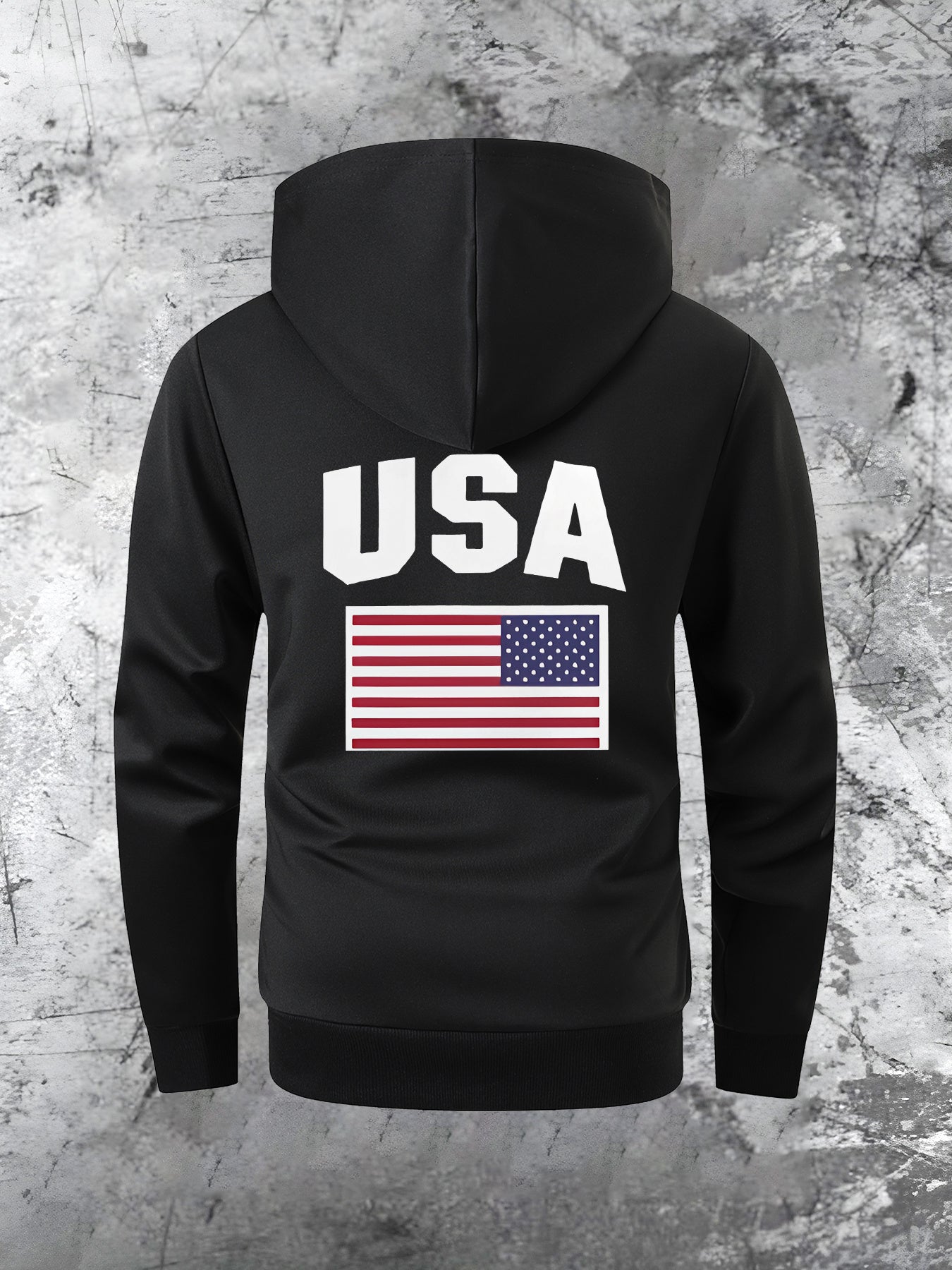Patriotic USA Flag Print Hooded Slim Fit Jacket Zip Up