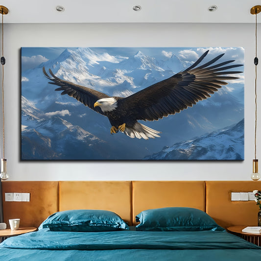 Majestic Eagle In Flight Canvas Art With Pine Frame