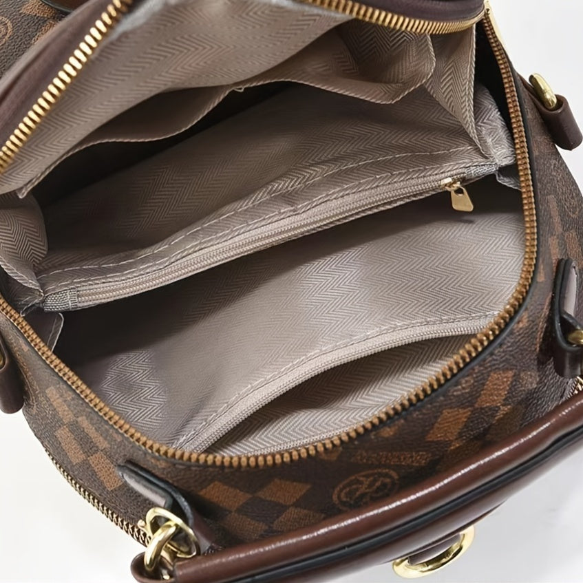 Versatile Crossbody Daypack With Plaid Leather Pattern