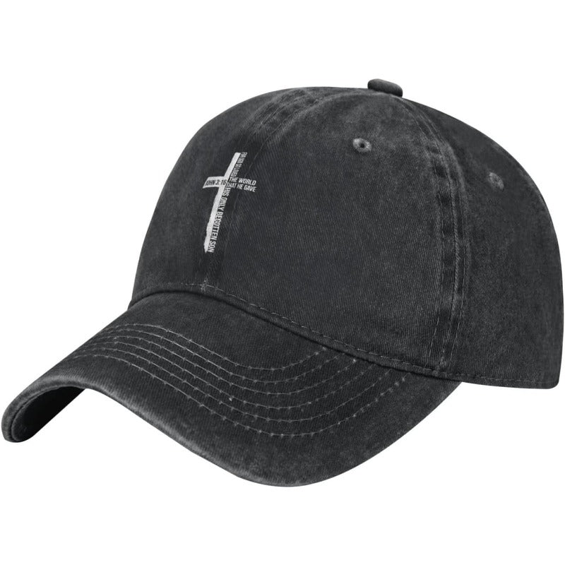 John 3 16 Cross Hat Unisex Cotton Washed Distressed Baseball Cap So Loved The World Lightweight Breathable