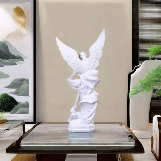 1pc Large 13-Inch Elegant Angel Statue - Saint Michael Archangel Demon Killer, with Outstretched Wings, Heavy-Duty Resin Construction, Tabletop/Altar/Desk Decor - Perfect Easter, Father's Day, Mother's Day, Thanksgiving, Inde