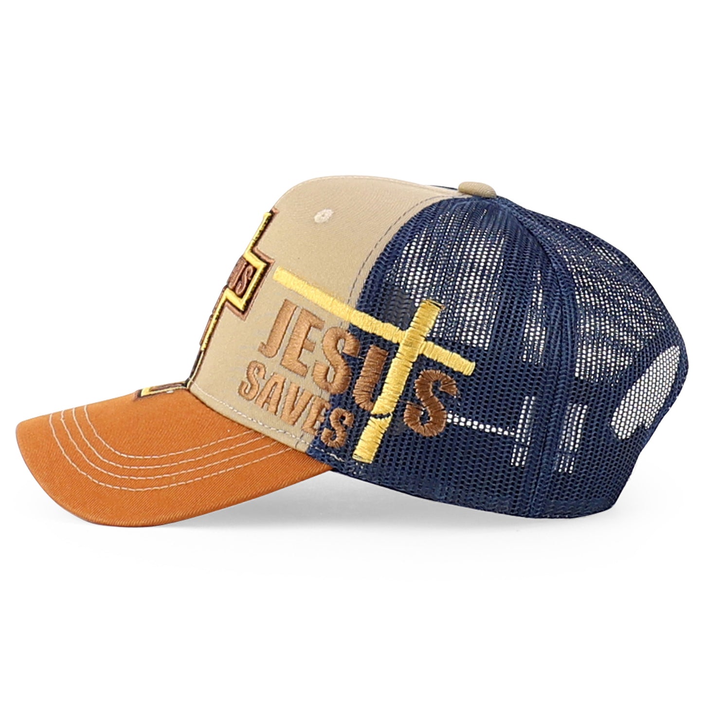Jesus Saves Embroidered Trucker Cap Curved Bill Six Panel Casual Hat Cotton Polyester Blend