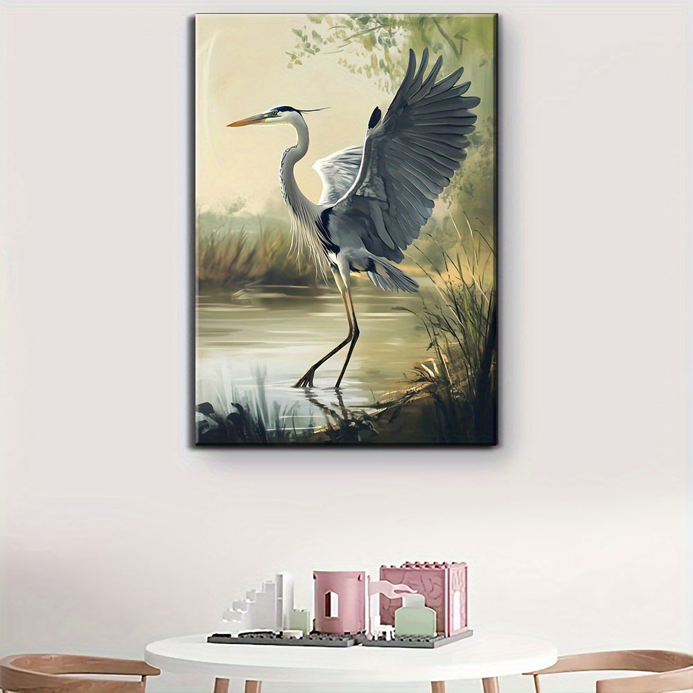 Heron Wrapped Canvas Painting For Living Room Decor