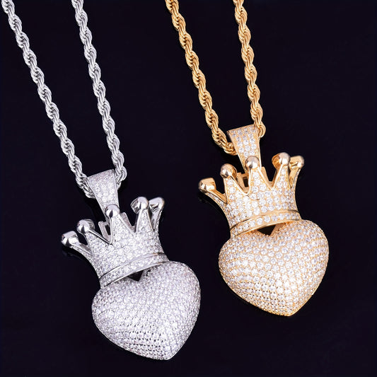 Hip Hop Love Plated Crown Pendant Necklace