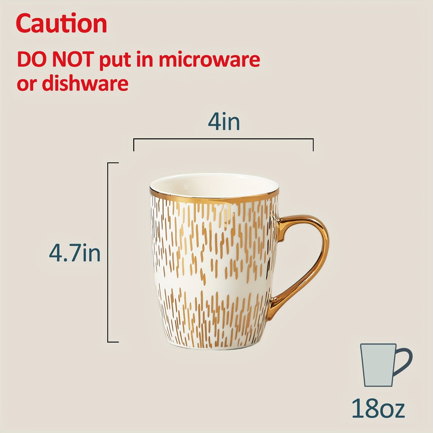 18oz Plating Coffee Mug, Set Of 6, Microwave Safe Ceramic Cups, Dishwasher/Oven Safe - Golden-plated Edge