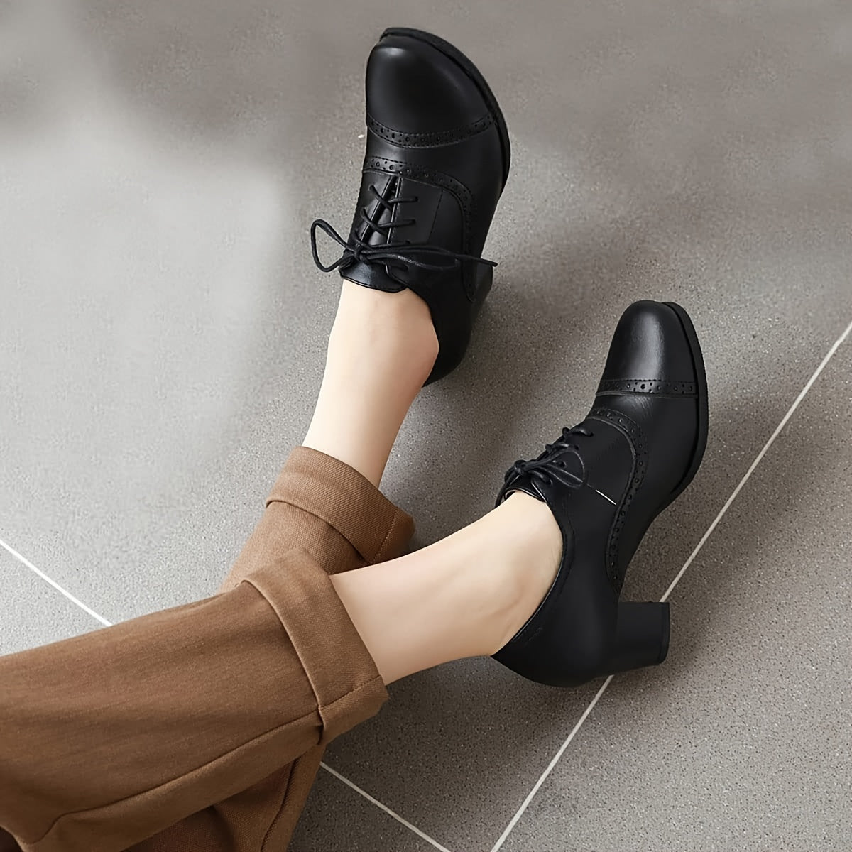 Vintage Oxford Lace Up Chunky Heel Brogues For Women