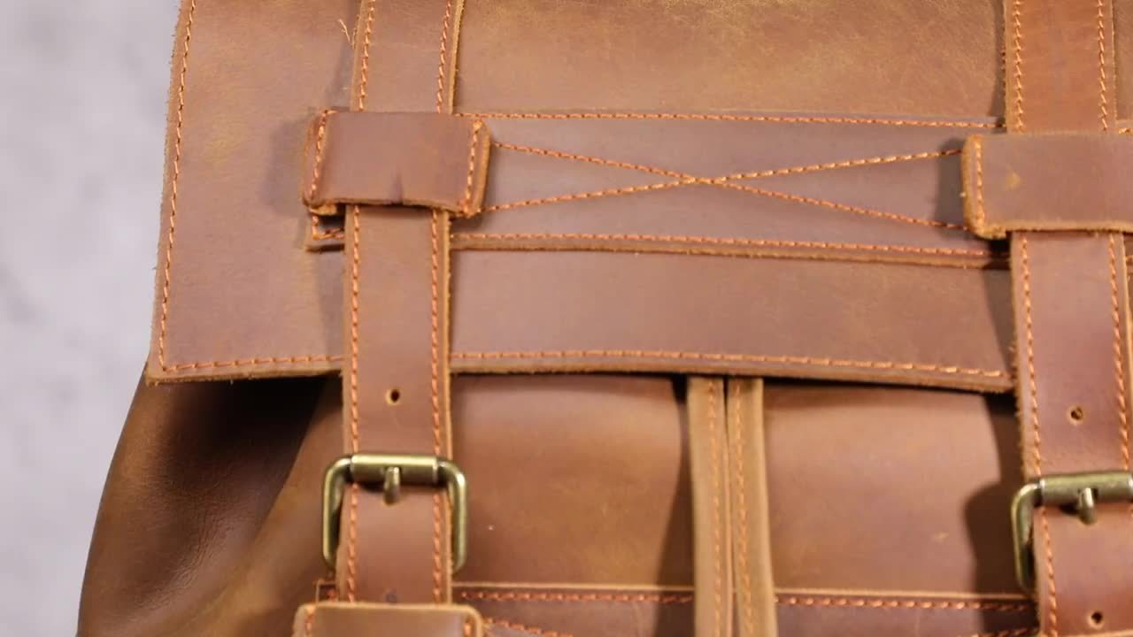 IHDP Retro Leather Backpack Genuine Cowhide Rucksack