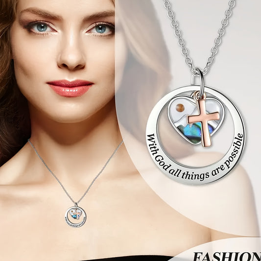 Abalone Shell Pendant Christian Mustard Seed Cross Necklace