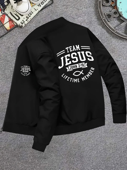 Jesus Printed Slim Fit Knitted Jacket With Zipper Pockets
