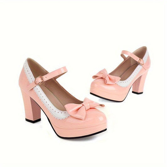 Pink And White Elegant Mary Jane Heels Round Toe