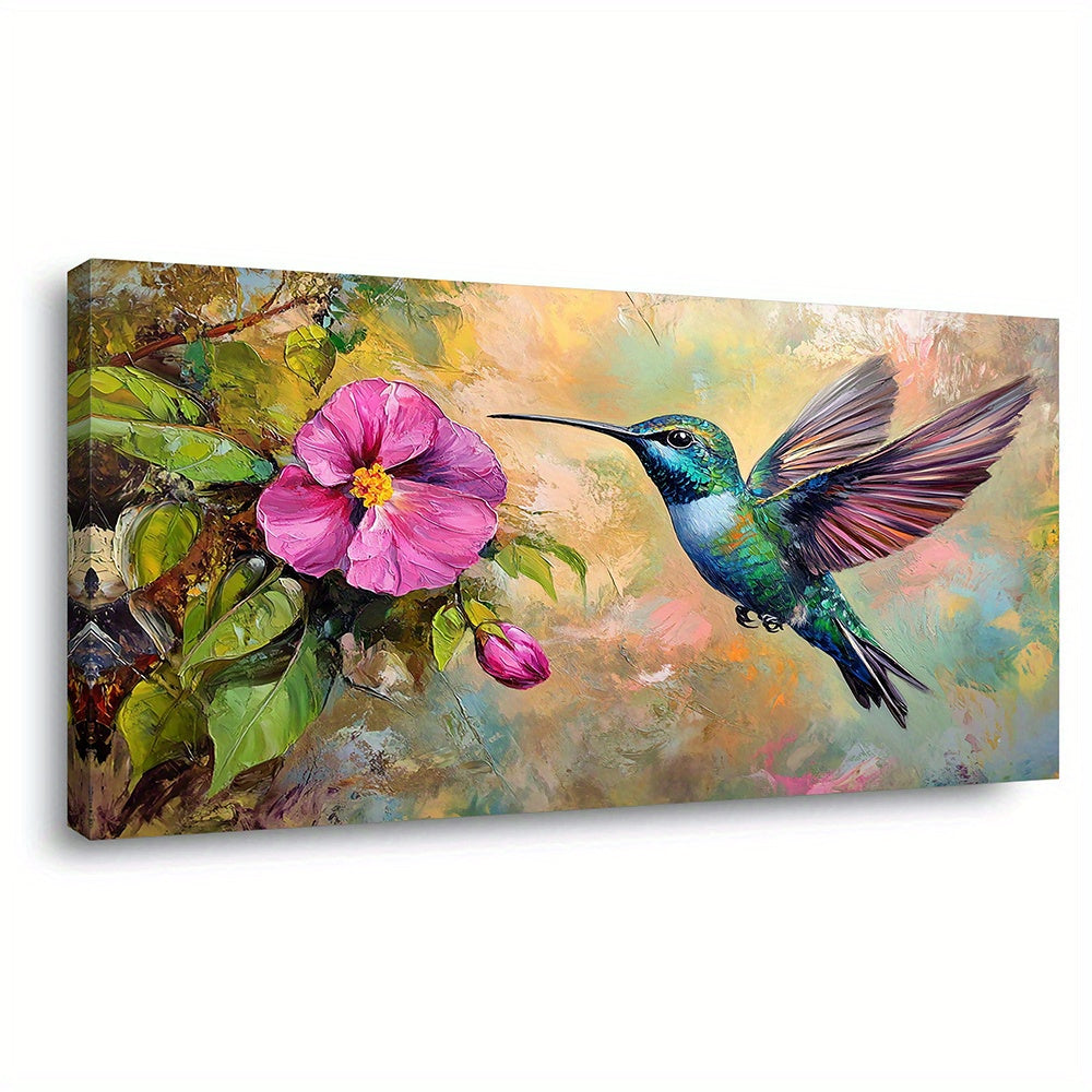 Canvas Wall Art Hummingbird Bloom Abstract Painting Living Room