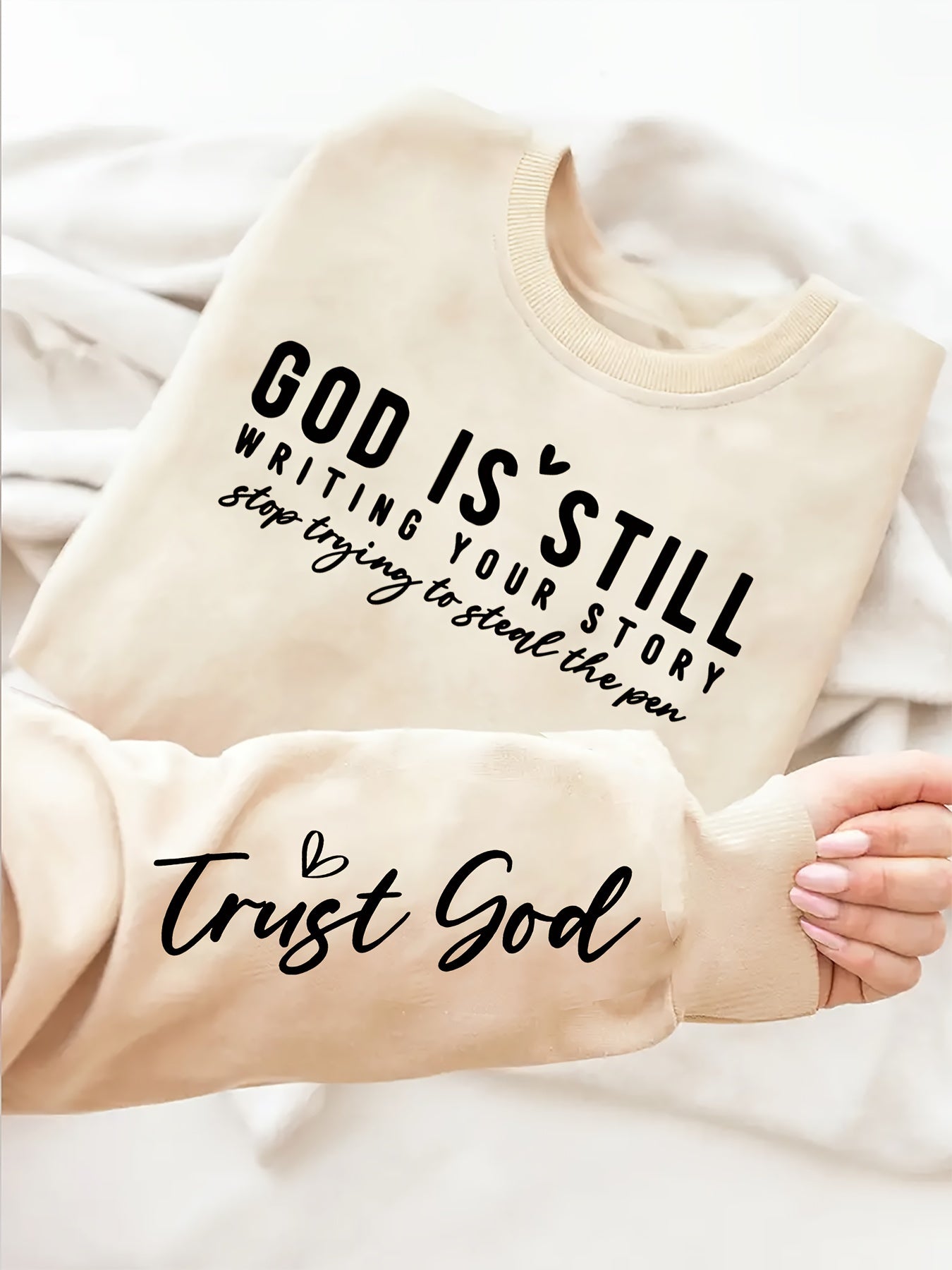 In His Divine Power Letter Print Pullover Sweatshirt Women