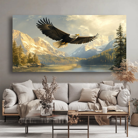 Majestic Eagle In Flight Canvas Wall Art Modern Landscape