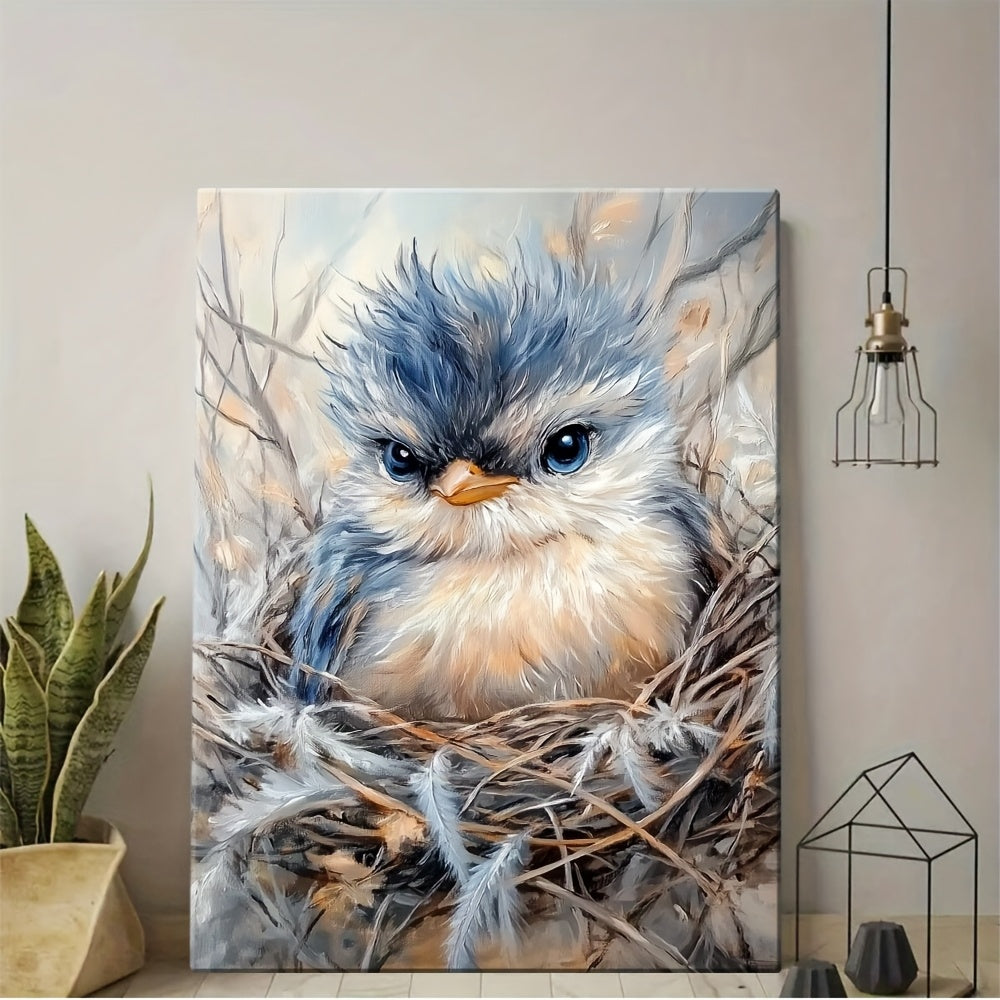 Charming Bird In Nest Canvas Art With Wooden Frame