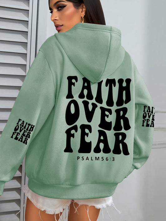 IHDP Faith Over Fear Hoodie Inspirational Print Sweatshirt