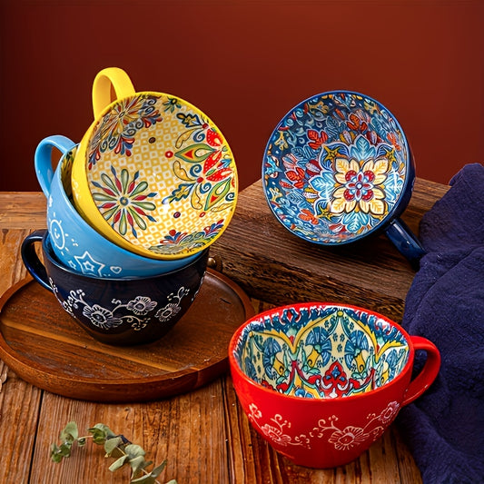 6pcs - Bohemian Ceramic Breakfast Mug - 15oz Large Capacity, Microwave Safe for Hot And Cold Drinks, Perfect Gift