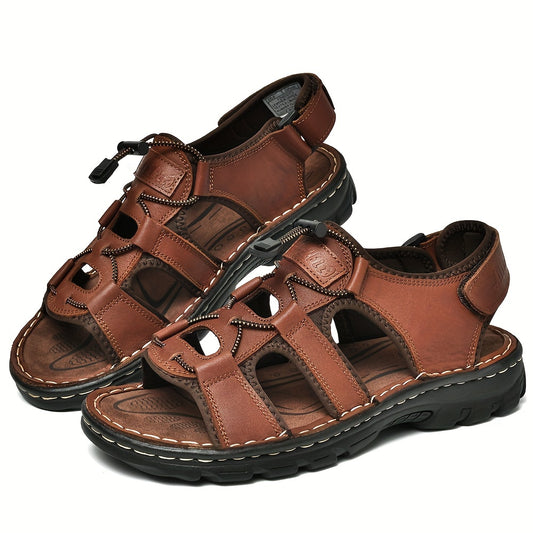 Azkbizd Mens Top Grain Leather Vintage Open Toe Sandals