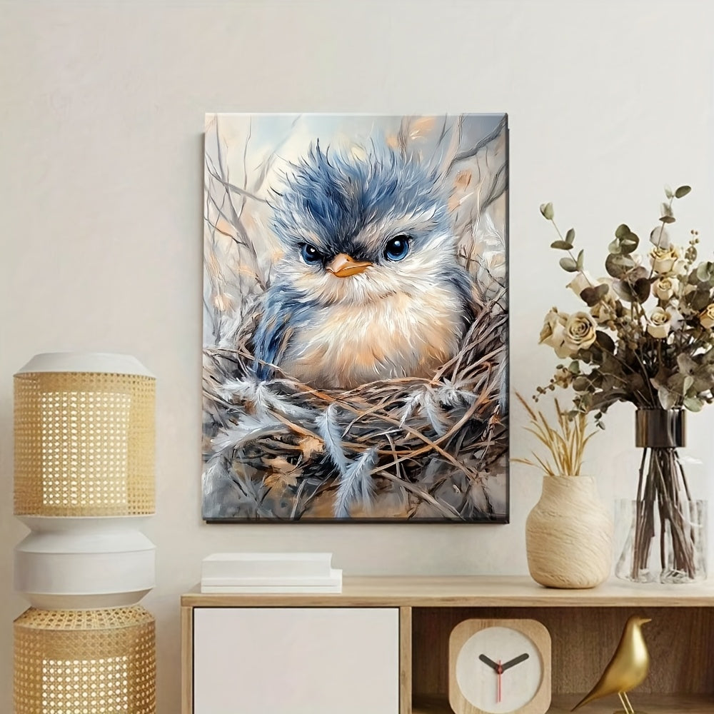 Charming Bird In Nest Canvas Art With Wooden Frame