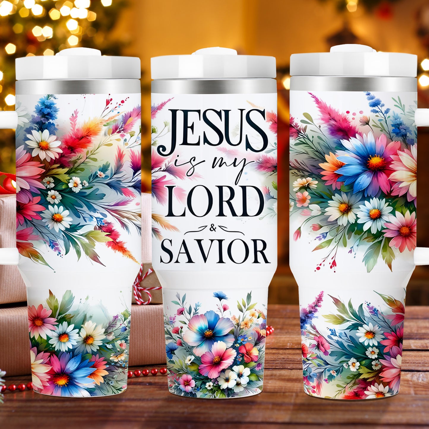40oz Double Insulated, Tumbler with Lid and Straw, Christian, Floral, BPA-Free