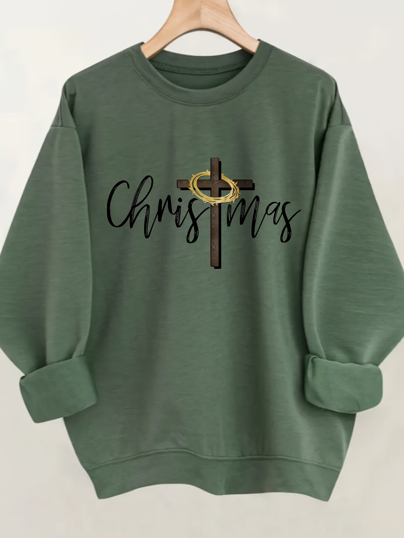 Oversized Crewneck Sweater With Cross Print