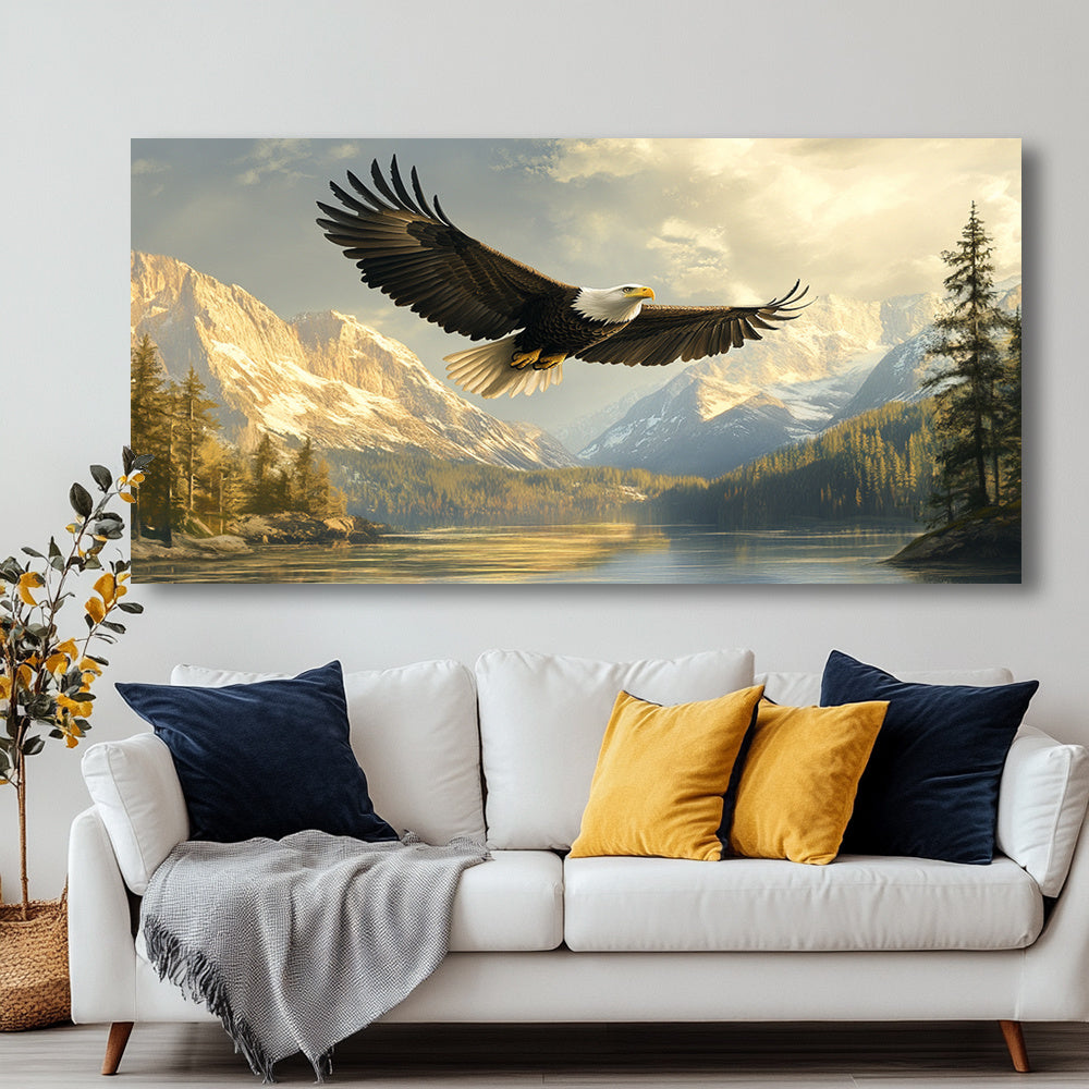 Majestic Eagle In Flight Canvas Wall Art Modern Landscape