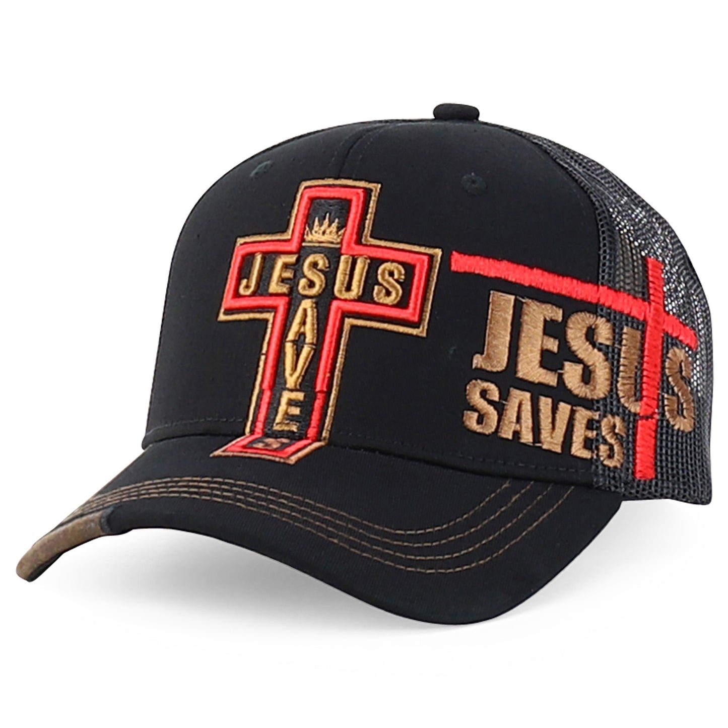 Jesus Saves Embroidered Trucker Cap Curved Bill Six Panel Casual Hat Cotton Polyester Blend