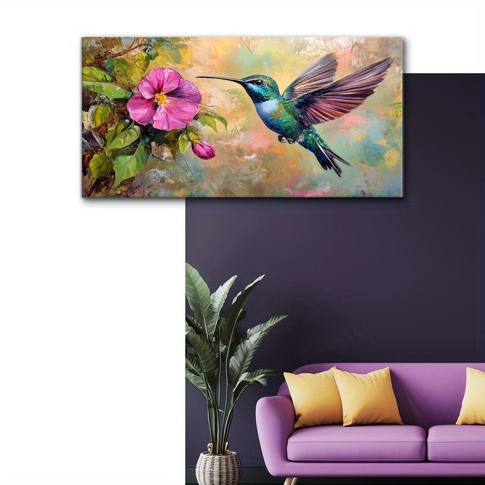 Canvas Wall Art Hummingbird Bloom Abstract Painting Living Room