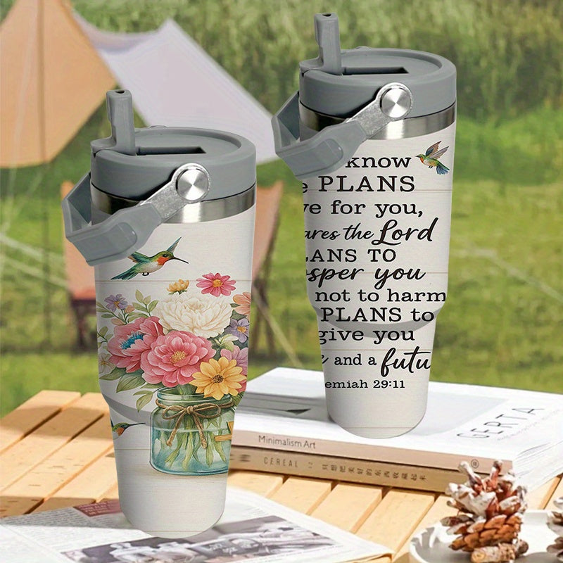 Stainless Steel Tumbler With Straw And Jeremiah 29 11