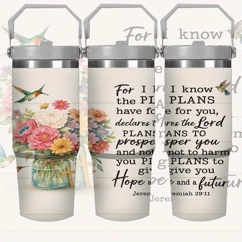 Stainless Steel Tumbler With Straw And Jeremiah 29 11
