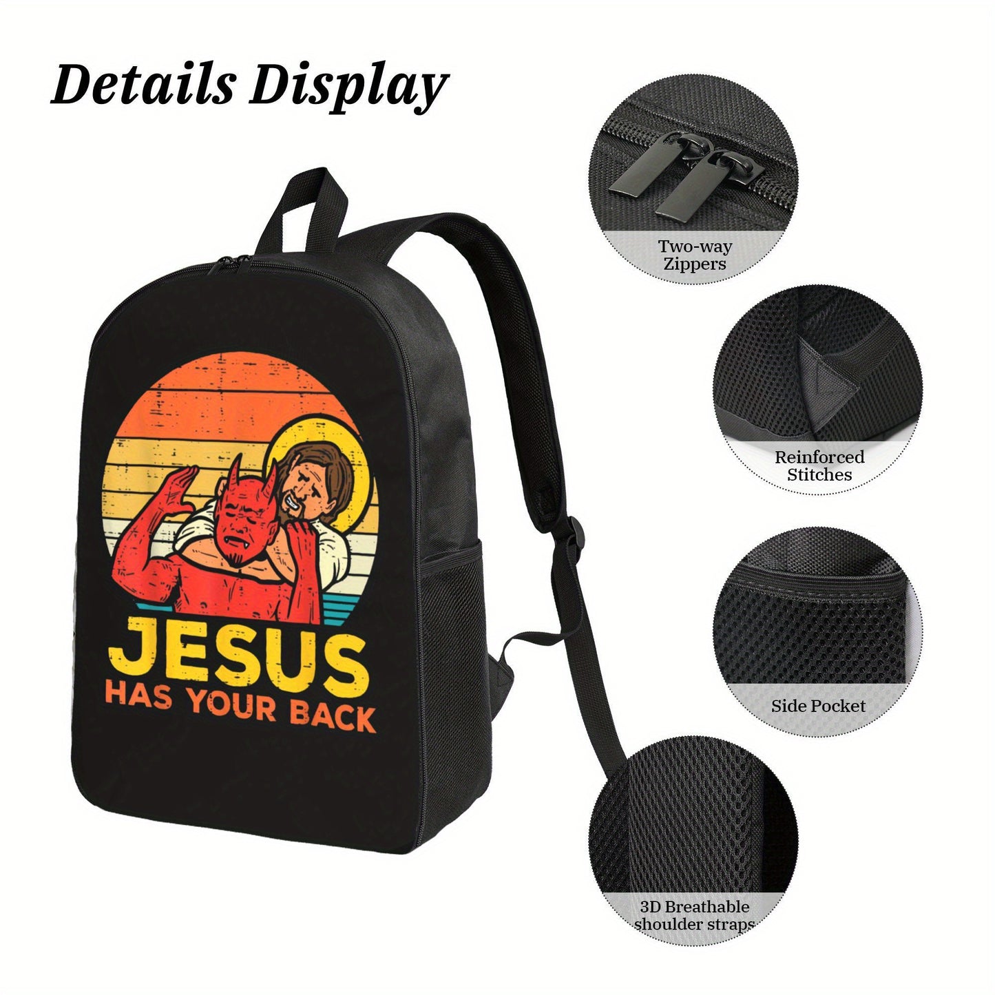 Lightweight Casual Backpack With Jesus Has Your Back Print