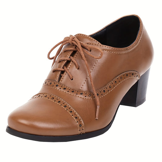 Vintage Oxford Lace Up Chunky Heel Brogues For Women